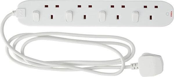 Masterplug Four Socket Extension with Individual Switches, 2 Metres, White