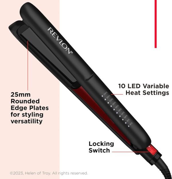 Revlon Smoothstay Coconut Oil-Infused Hair Straightener | 25mm Ceramic Plates, Floating Plates with Rounded Edges, Customizable Temperature up to 235°C