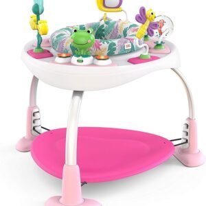 Bright Starts, Bounce Bounce Baby 2-in-1 Activity Center Jumper and Table - Playful Palms with 7 Interactive Toys
