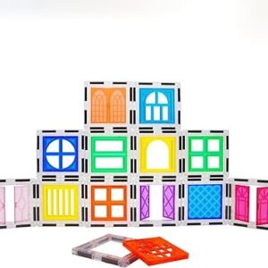 PicassoTiles 30 Piece Window and Door Clip On Magnetic Blocks Magnet Tiles Magnets Building Tile Construction Toy Set STEM Education Toys Learning Kit Stacking Block Playset Boys & Girls Age 3+ PT30