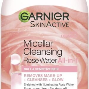 Garnier Micellar Rose Cleansing Water For Dull Skin, Glow Boosting Cleanser and Makeup Remover
