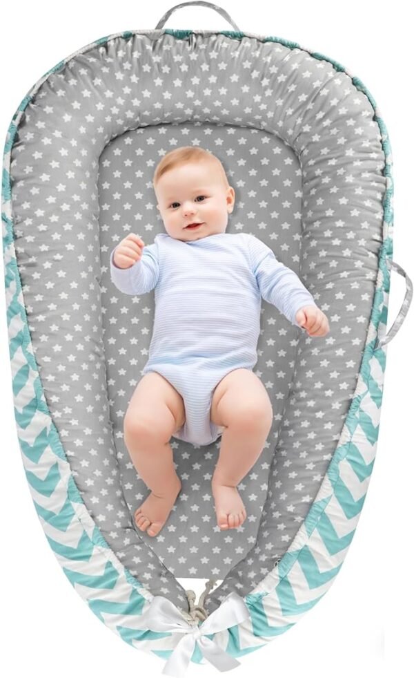 URMYWO Baby Lounger Nest Cover for Newborn (Green-line)