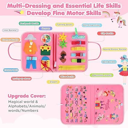 URMYWO Busy Board - Montessori Toys for 1 2 3 4 Year Old, Busy Book Toddler Activities with Fine Motor Skills,