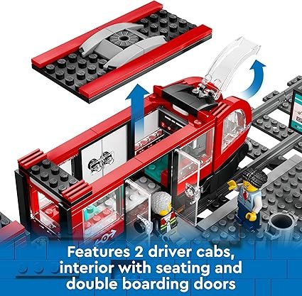 LEGO City Downtown Tram and Station Vehicle Building Toy Set for 7 Plus Year Old Kids, Boys & Girls