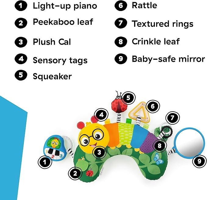 Baby Einstein, Cal-a-Pillow, Tummy Time Activity Pillow, Multisensory, Cal The Caterpillar, Ages 0+ Months