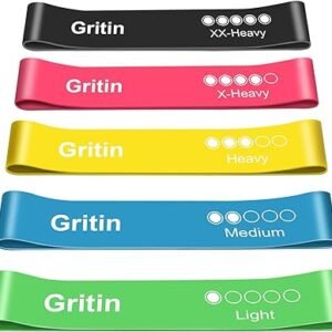 Gritin Resistance Bands, [Set of 5] Skin-Friendly Resistance Fitness Exercise Loop Bands with 5 Different Resistance Levels - Carrying Case Included - Ideal for Home, Gym, Yoga, Training