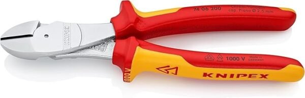 KNIPEX High Leverage Diagonal Cutter, Chrome-, 200 mm, , Chrome Steel, Piano Wire, Precision Cutting, Side Cutters, 74 06 200