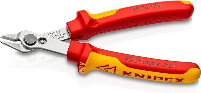 KNIPEX Electronic Super Knips Electronics Diagonal Cutter, 125 mm, VDE, Soft Wire(Copper) to 1.6 mm, Medium Hard Wire to 1 mm, 78 06 125