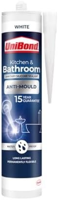 UniBond Anti-Mould White, Waterproof Mould Protection Kitchen & Bathroom Sealant, Long-lasting White Silicone Sealant, Powerful Shower Sealant, 1 x 274g Cartridge