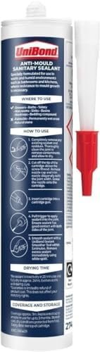UniBond Anti-Mould White, Waterproof Mould Protection Kitchen & Bathroom Sealant, Long-lasting White Silicone Sealant, Powerful Shower Sealant, 1 x 274g Cartridge