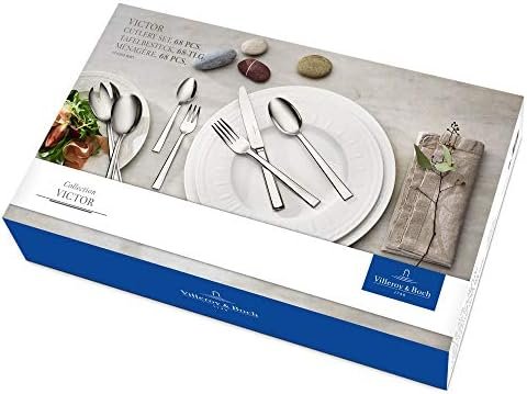 Villeroy & Boch – Victor Cutlery Set 68 Pieces for 12 People, Dishwasher Safe, Rustproof, Knife, Fork, Spoon, Luxury Cutlery Set, Dinner, 18/10 Stainless Steel