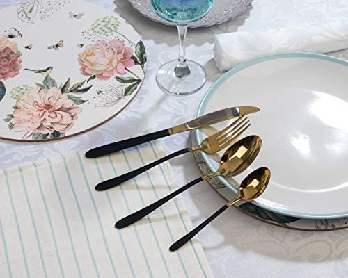 Salter BW07218 NoirGold 16-Piece Cutlery Set - Stainless Steel Flatware, Dinnerware For 4 Place Settings, Gold Mirror Polish Finish