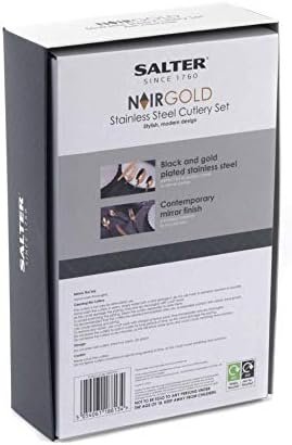 Salter BW07218 NoirGold 16-Piece Cutlery Set - Stainless Steel Flatware, Dinnerware For 4 Place Settings, Gold Mirror Polish Finish