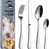 Cutlery Set, BEWOS 16 Piece Stainless Steel Flatware Set, Tableware Silverware Set with Spoon Knife and Fork Set, Service for 4, Dishwasher Safe/Easy Clean, Mirror Polished