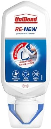 UniBond Re-New, White Silicone Sealant for Kitchen & Bath, One-Step Bathroom Sealant Renewal, Waterproof Shower Sealant with Triple Mould Resistance, 1 x 80ml