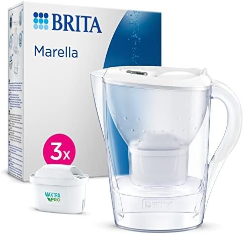 BRITA Marella Water Filter Jug White (2.4L) Starter Pack incl. 3x MAXTRA PRO All-in-1 cartridge - fridge-fitting jug with digital LTI and Flip-Lid - now in sustainable Smart Box packaging