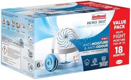 UNIBOND AERO 360° Moisture Absorber Neutral Refill Tab, Ultra-Absorbent and Odour-neutralising, for AERO 360° Dehumidifier, Condensation Absorbers, Pack of 6 (6 x 450g)