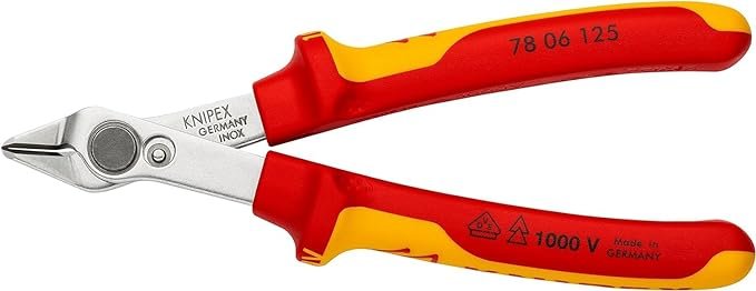 KNIPEX Electronic Super Knips Electronics Diagonal Cutter, 125 mm, VDE, Soft Wire(Copper) to 1.6 mm, Medium Hard Wire to 1 mm, 78 06 125