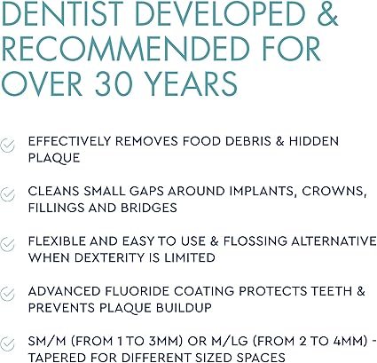 UltraDEX Wire Free Interdental Brush, Wire Free Flexible Floss Aid, Fluoride Coated, Medium/Large 20 Pack White